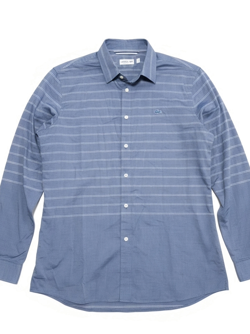 Lacoste Blue White Striped Slim Fit Long Sleeve Button-Up Shirt (Men's Size XL /